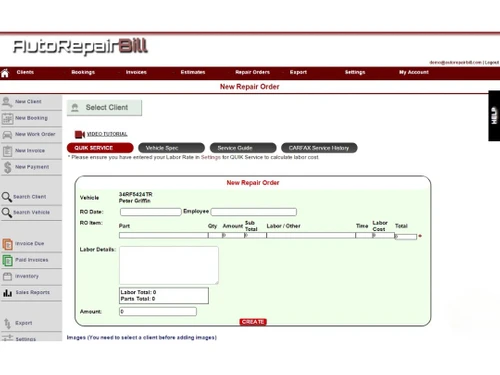 Auto Repair Bill Vehicle Tracking