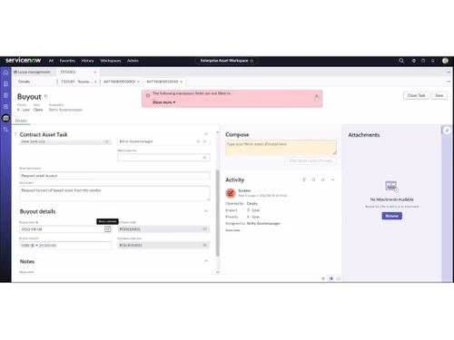 ServiceNow EAM Contract Asset Task