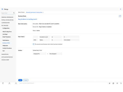 Zoho Bug Tracker Business Rules