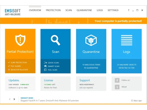 emsisoft anti-malware home logs