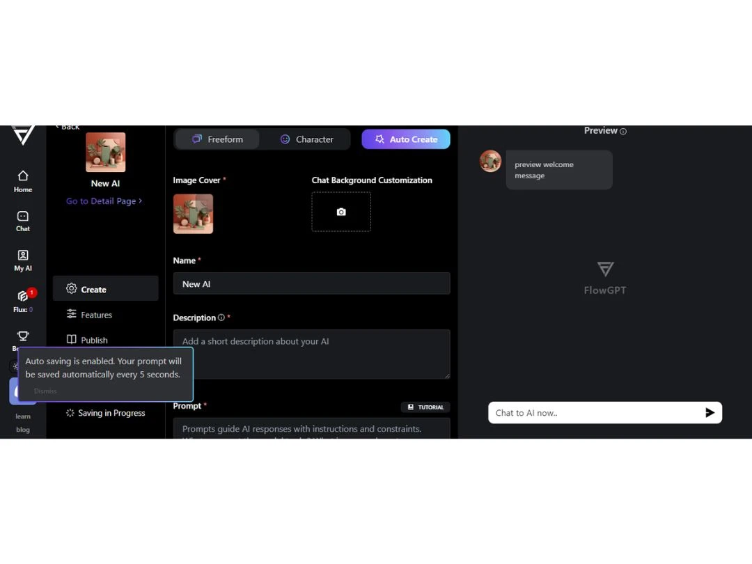FlowGPT AI character chat example