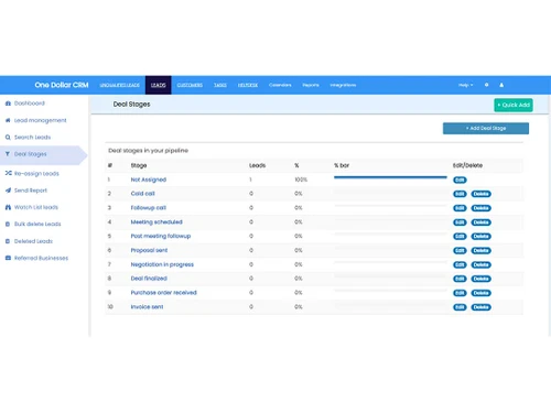 onedollercrm deal stages