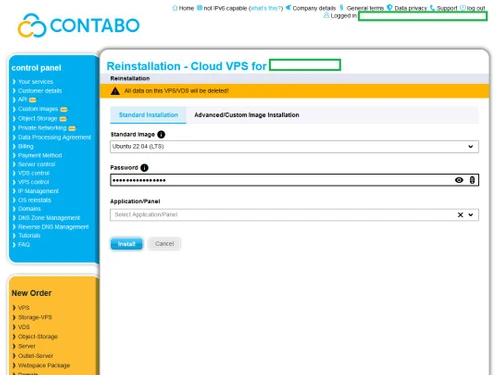 Contabo Control Panel