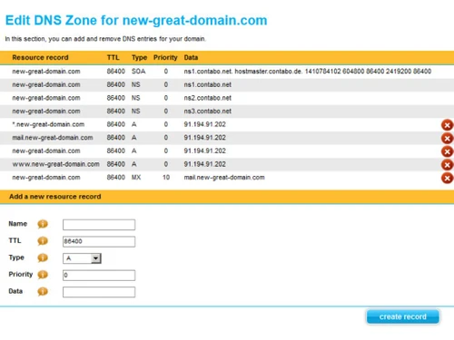 Contabo DNS Zone