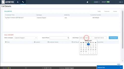 Ameyo Contact Center Software call details