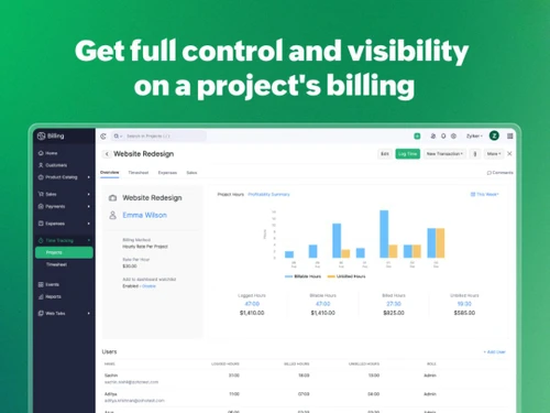 Zoho Billing projects and time tracking