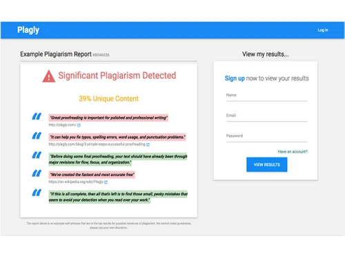 plagly plagiarism report