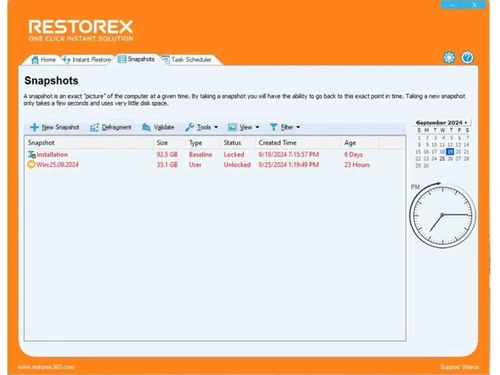 restorex360 snapshots