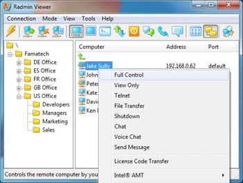 Radmin remote access menu