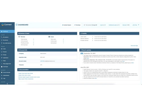 Impero Connect dashboard