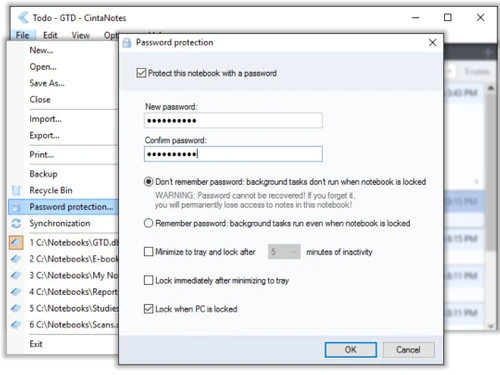 cintanotes-password protection