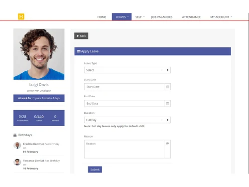 SimplHRM apply leave