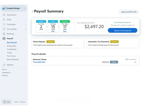 Wave Payroll summary