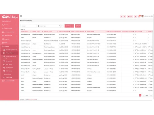 WedVista pickup history