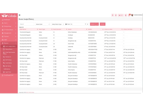 WedVista room assign history
