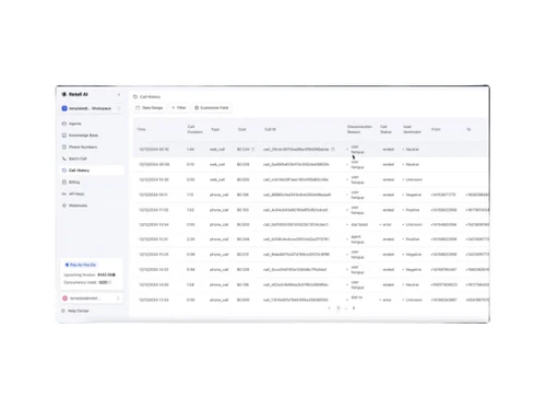 Retell AI call history