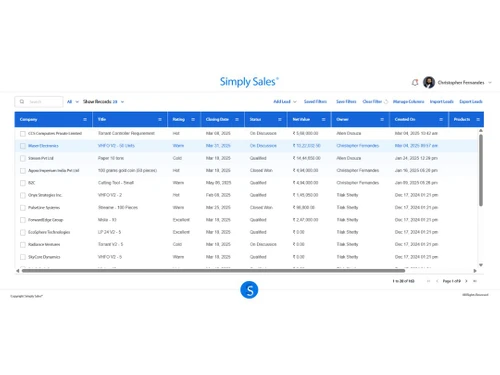 Simply Sales leads module page