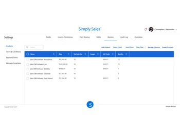 Simply Sales settings