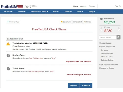 FreeTaxUSA-Check status