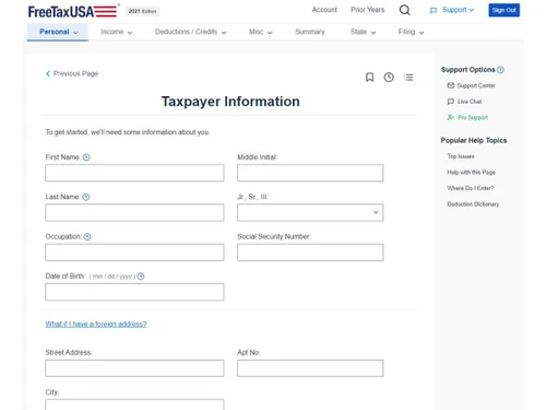 FreeTaxUSA-taxpayer Infromation