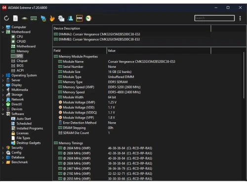 AIDA64 Extreme memory information