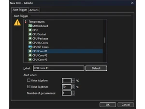 AIDA64 Extreme sensor alerts