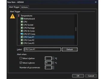 AIDA64 Extreme sensor alerts