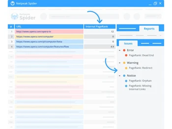 Netpeak Spider internal pagerank