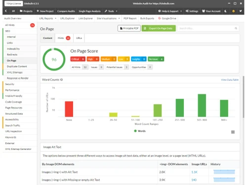 Sitebulb on page report