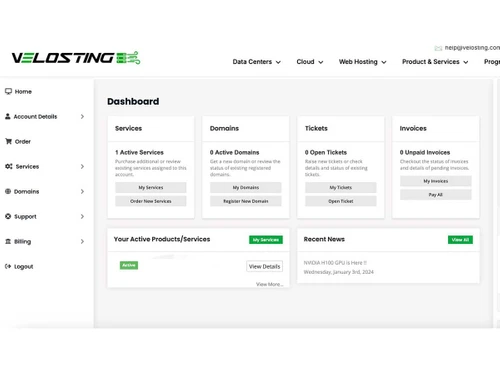 Velosting-vps dashboard