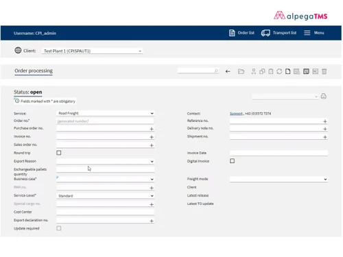 Alpega TMS order processing