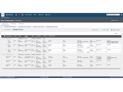 Infor Nexus order layout