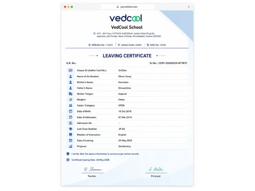 Vedcool leaving Certificate