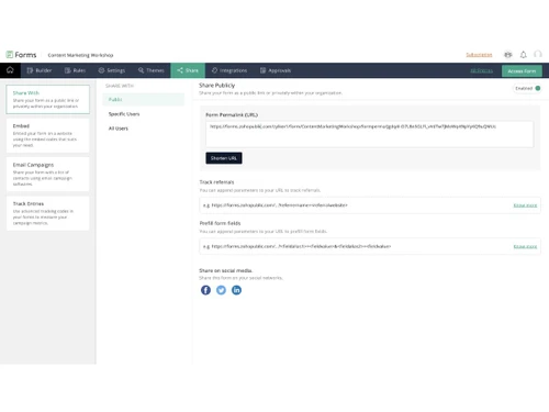 Zoho Forms-sharing options