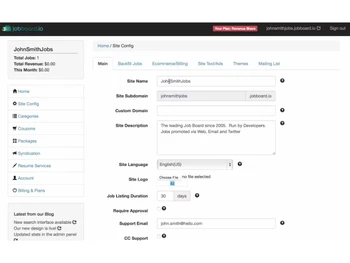 JobBoard io-site config