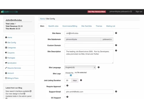 JobBoard io-site config
