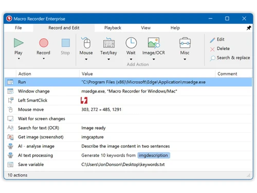 macro recorder-actions