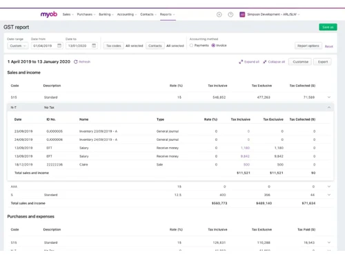 MYOB-GST reports