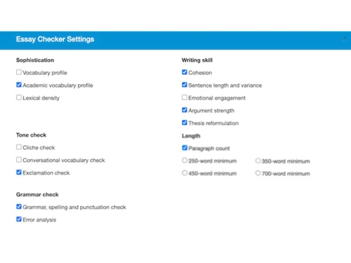 virtual writing tutor-settings