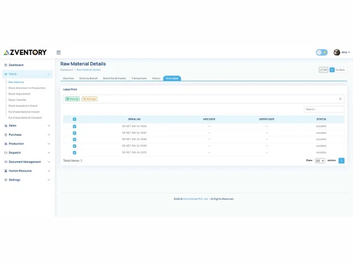 Zventory raw material