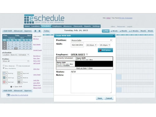 eSchedule-create new shift