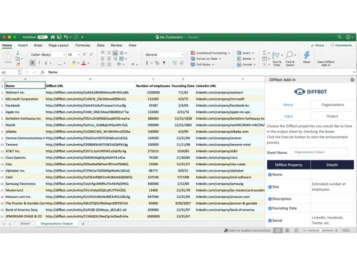 Diffbot-excel integration