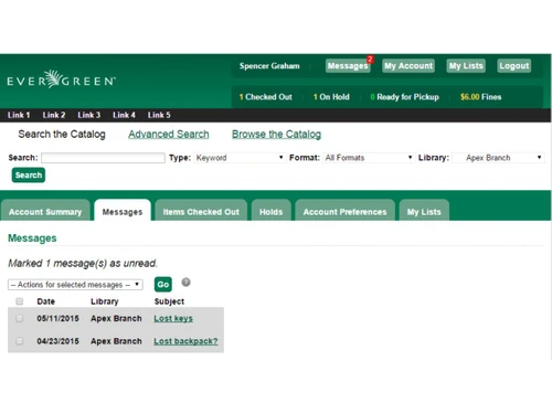 Evergreen ILS-messages