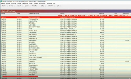 Prompt RXs sales register