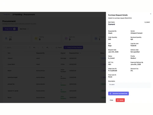 SiteSathi Procurement Details