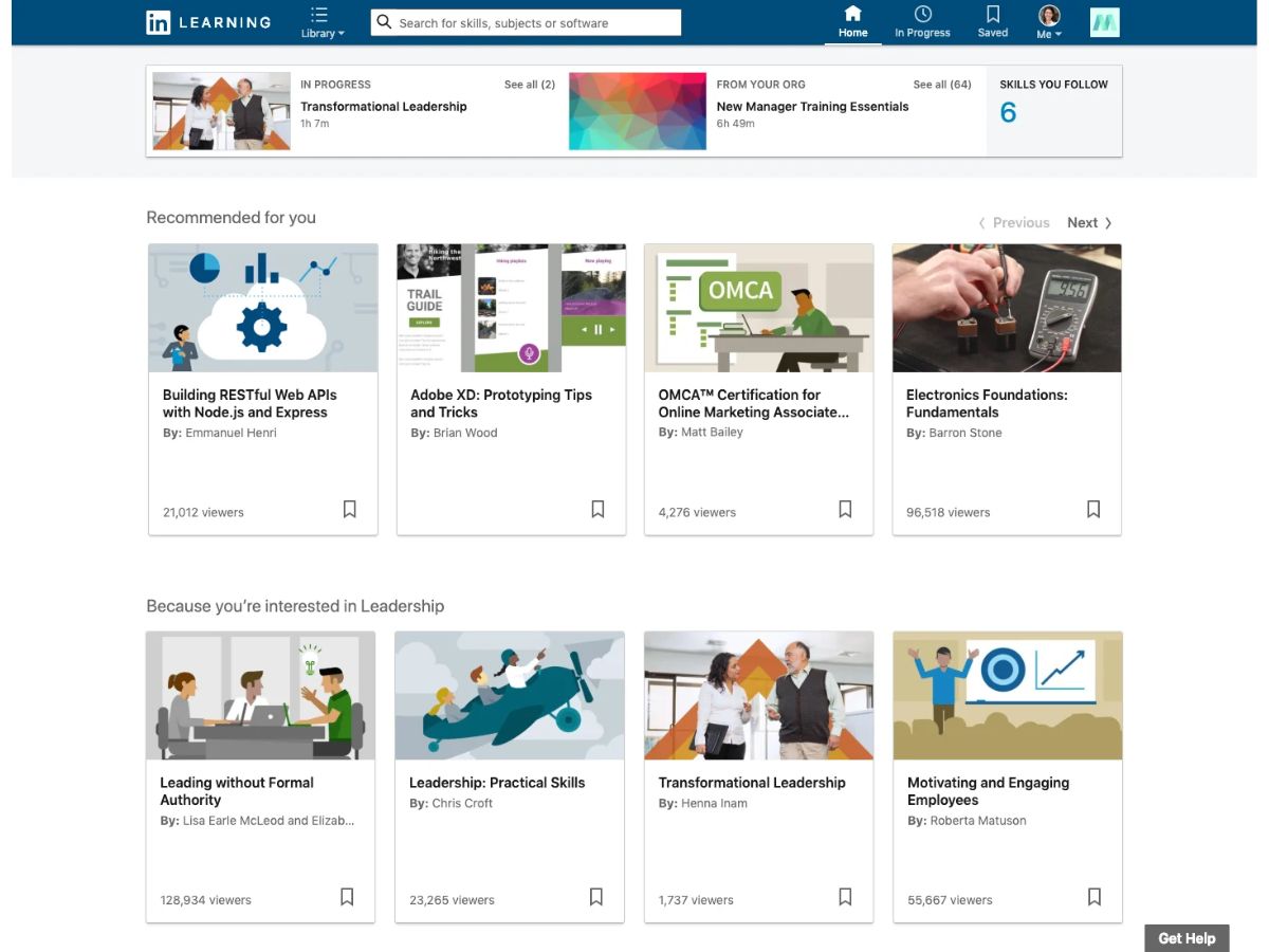 LinkedIn Learning-dashboard