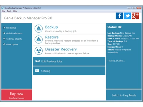 genie backup manager pro status