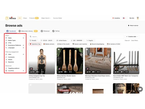 Minea-browse ads