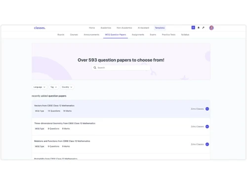 Zoho Classes question paper