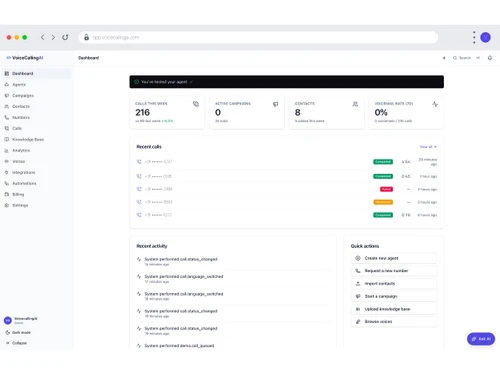 VoiceCallingAI dashboard